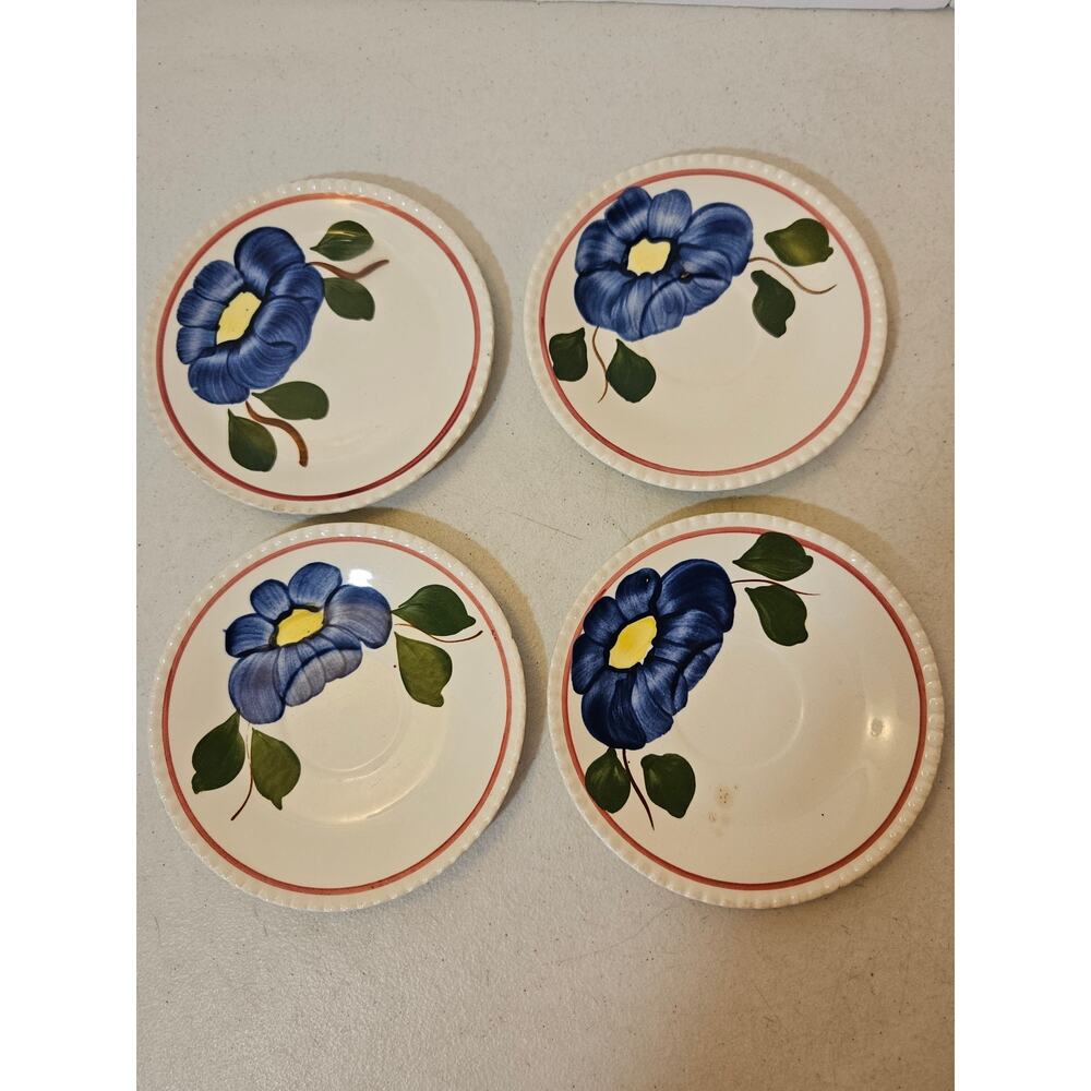 Blue Ridge Pottery Set of 4 Floral Saucers Hand Painted Vintage